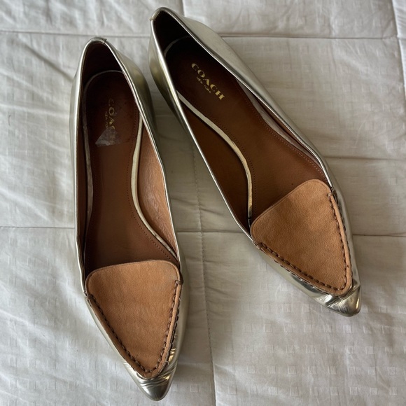Rare Coach Walsh Metallic Nubuck Leather Point Toe Flats 8.5B - Picture 5 of 15